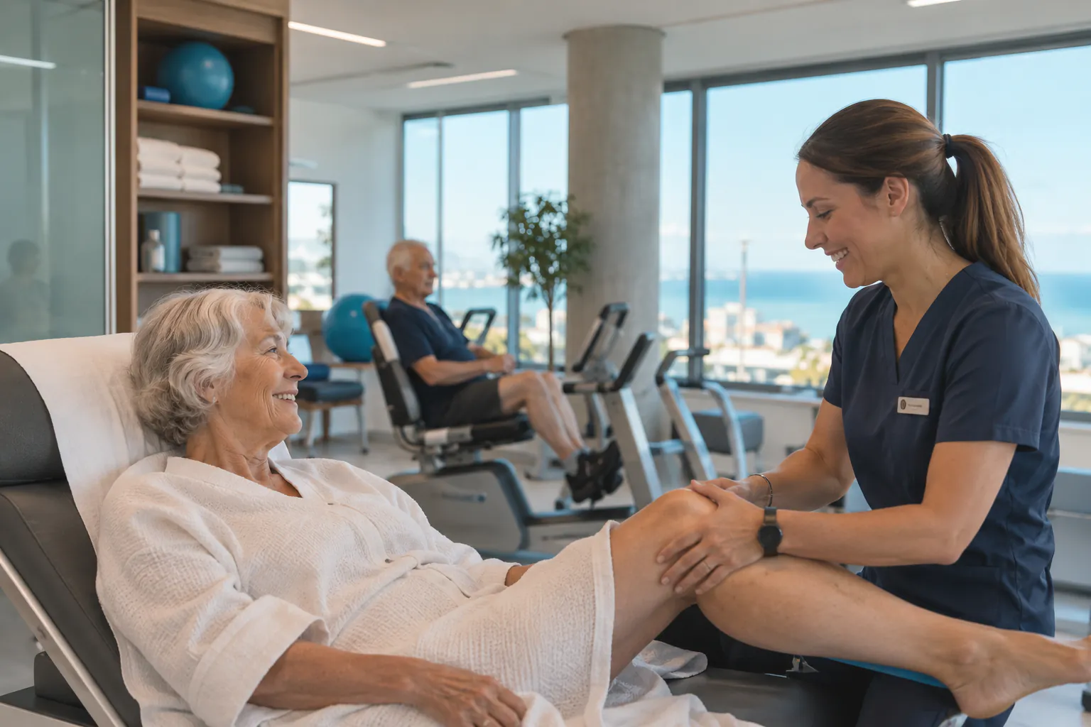 Fisioterapia en una residencia para mayores con vistas al mar en España